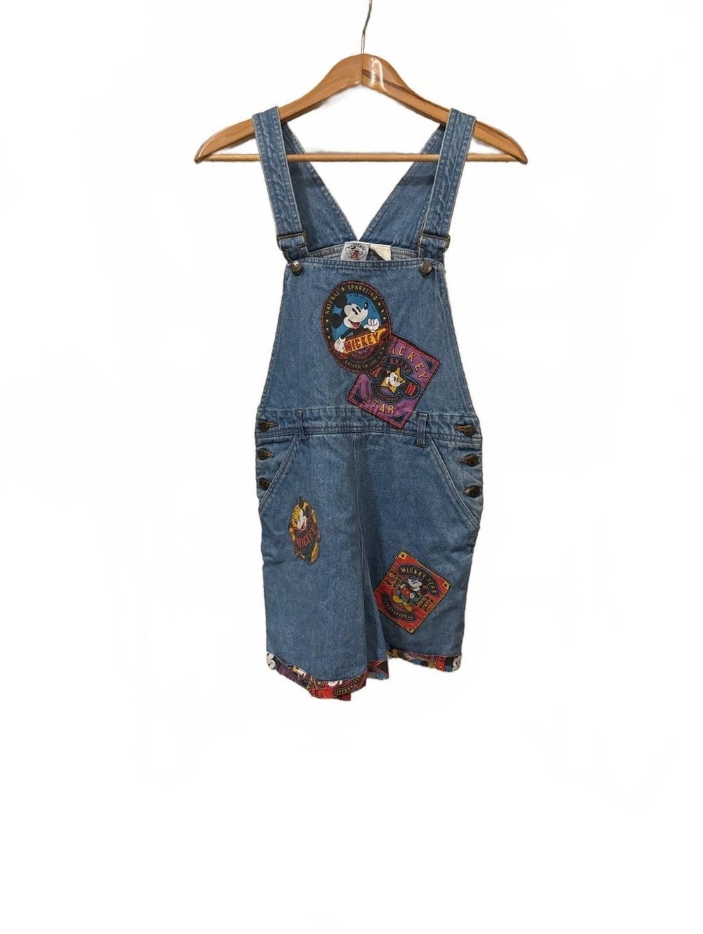 Vintage 90s Mickey & Co Disney Denim Shortalls Applique Shorts Size S/Medium 31W